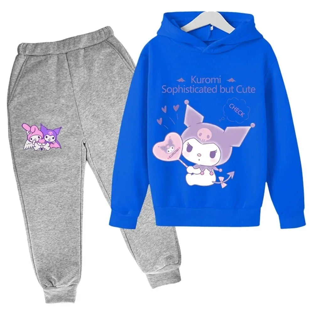Hello Kitty Casual Funny Children's Tracksuit Boys Kuromi Kids Hoodies Long Pant 2Pcs Sets Baby Girls Kids Suits Sport Tracksuit