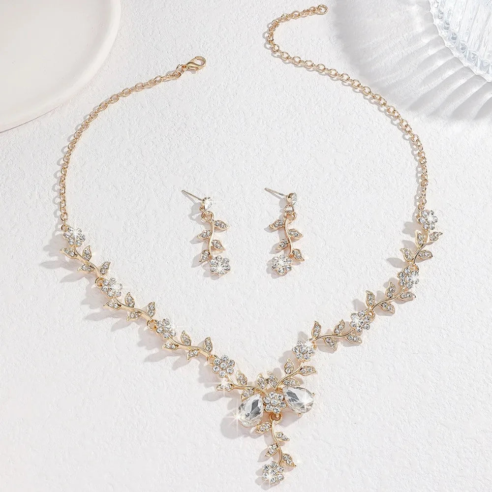 Bridal Flower Crystal Jewelry Set Shining Exquisite Earrings Luxury Rhinestone Necklace Banquet