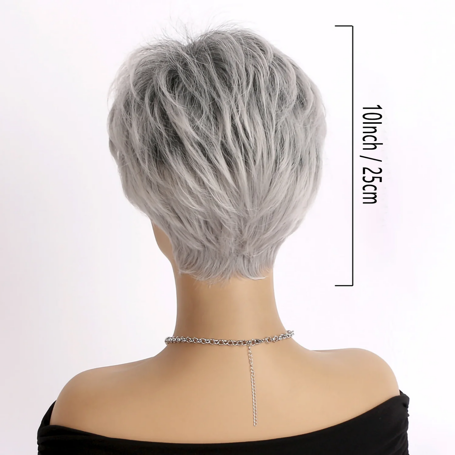 Short Grey Wigs for Women Gray White Pixie Cut Wigs with Dark Root Layered Synthetic Short Hair Wigs Natural Looking