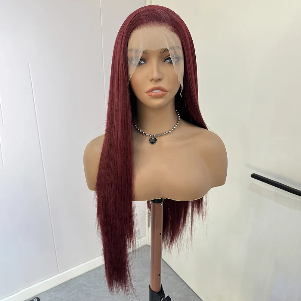 Burgundy Wigs Long Straight Synthetic Hair Wine Red Wig Straight Lace Wigs for Women Frontal Lace Wig Heat Resistant Daily Wear