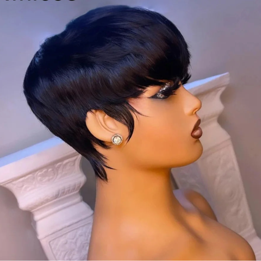 Short Bob Pixie Cut Wig Straight Bob Wigs Human Hair For Women With Bangs Brazilian Virgin Human Hair Wigs Non Lace Front Wig