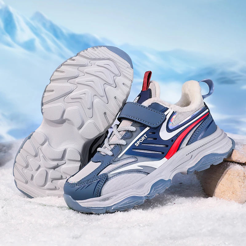 Children Winter Leather Cotton Shoes Boys Waterproof Warm Running Shoes Kids Outdoor Casual Shoes Warm Sports Shoes for Girls