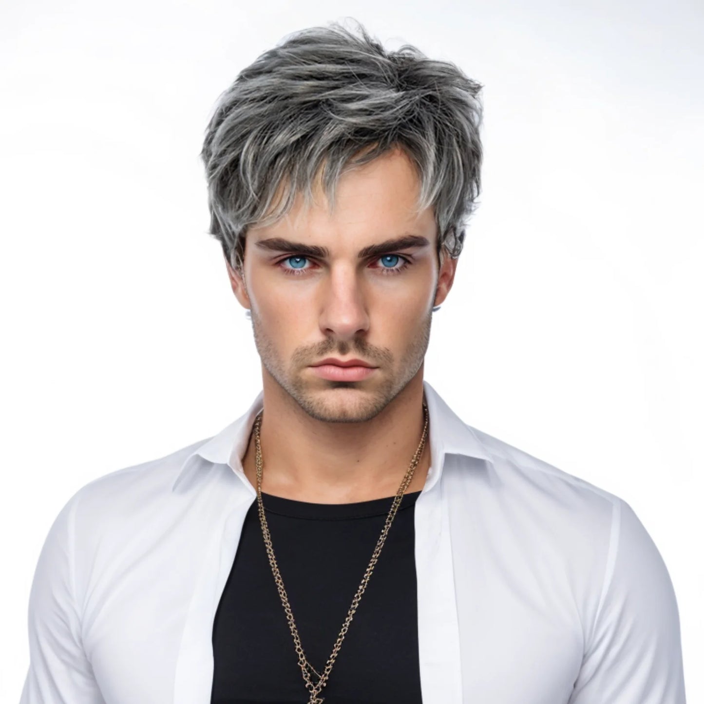Gray and White Men's synthetic Wigs Fashion Men's Short Hair Cosplay Man Hair for daily use