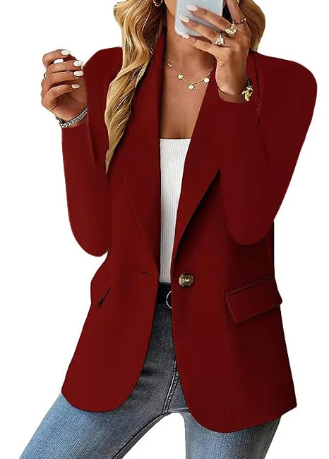 Women's Long Sleeve Blazers, Simple Button Pocket, White, Office, Commuter, Monochromatic, New