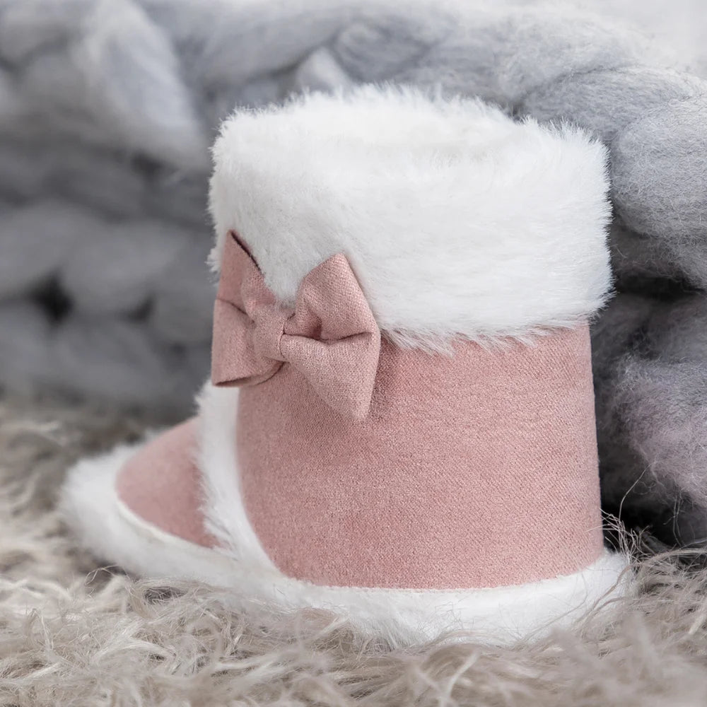 Infant Warm Fur Lining Soft Boots, Baby Winter Ankle Non-Slip Rubber Texture Sole, Winter Snow Crib Shoes for Toddler Girls