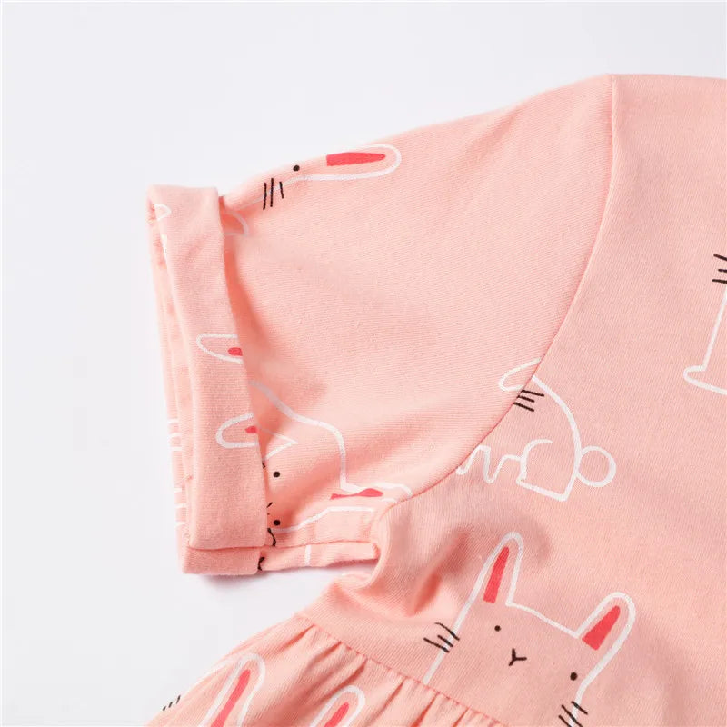 Jumping Meters Summer Princess Girls Dresses Animals Cats Party Birthday Frocks Children's Costume Dots Dress