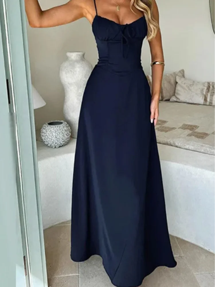 V-neck Sleeveless Camisole Solid Color Lace Up Women's Dress Fashionable Street Vacation Elegant Style Summer Dresses