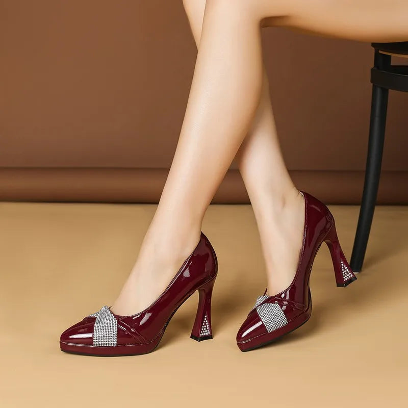 Women's Banquet Shoes High Heels 2025 Autumn Pointed Toe Pump Platform Rhinestone Dress Shoes Fashion Temperament Women's Shoes