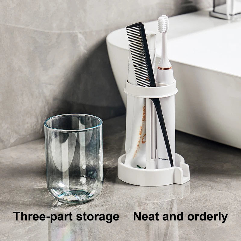 Household Bathroom 3-in-1 Toothbrush Holder Toothpaste Mouthwash Cup Organizer Dry And Dustproof Cleaning Tool Storage Rack