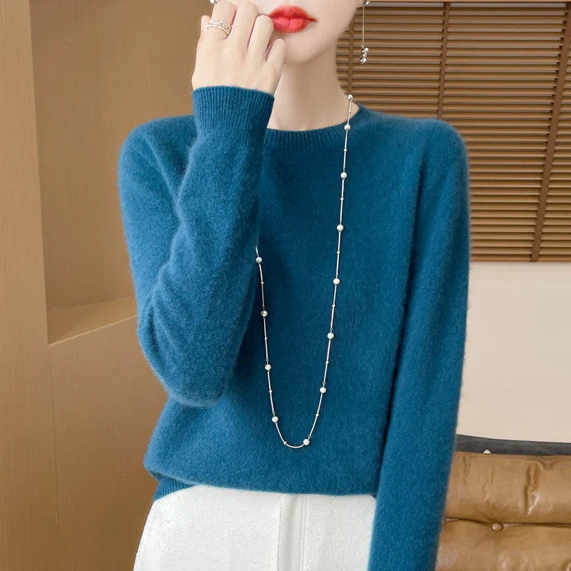 Autumn Winter Women 100% Merino Wool Sweater O-Neck Cashmere Pullover Basic Fashion Clothing Comfort Warm Top Casual Solid
