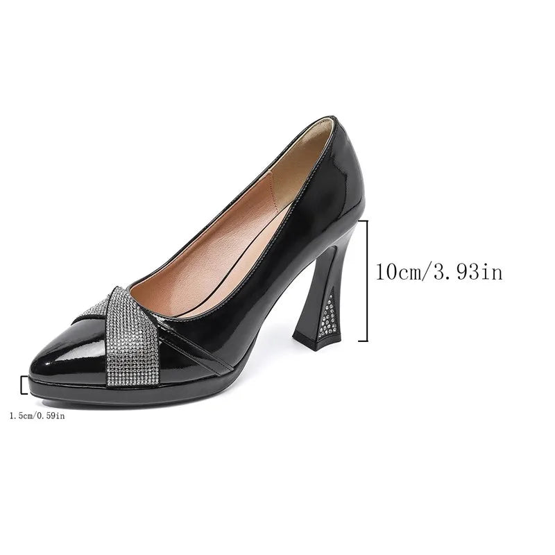 Women's Banquet Shoes High Heels 2025 Autumn Pointed Toe Pump Platform Rhinestone Dress Shoes Fashion Temperament Women's Shoes