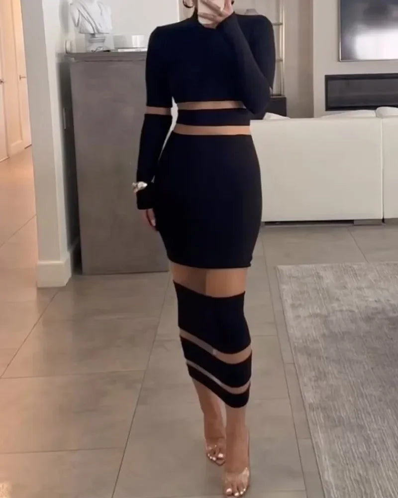 Evening Party Club Bodycon Maxi Dress for Women Spring Autumn Sexy Off Shoulder Lace Patch Long Sleeve Midi Dress