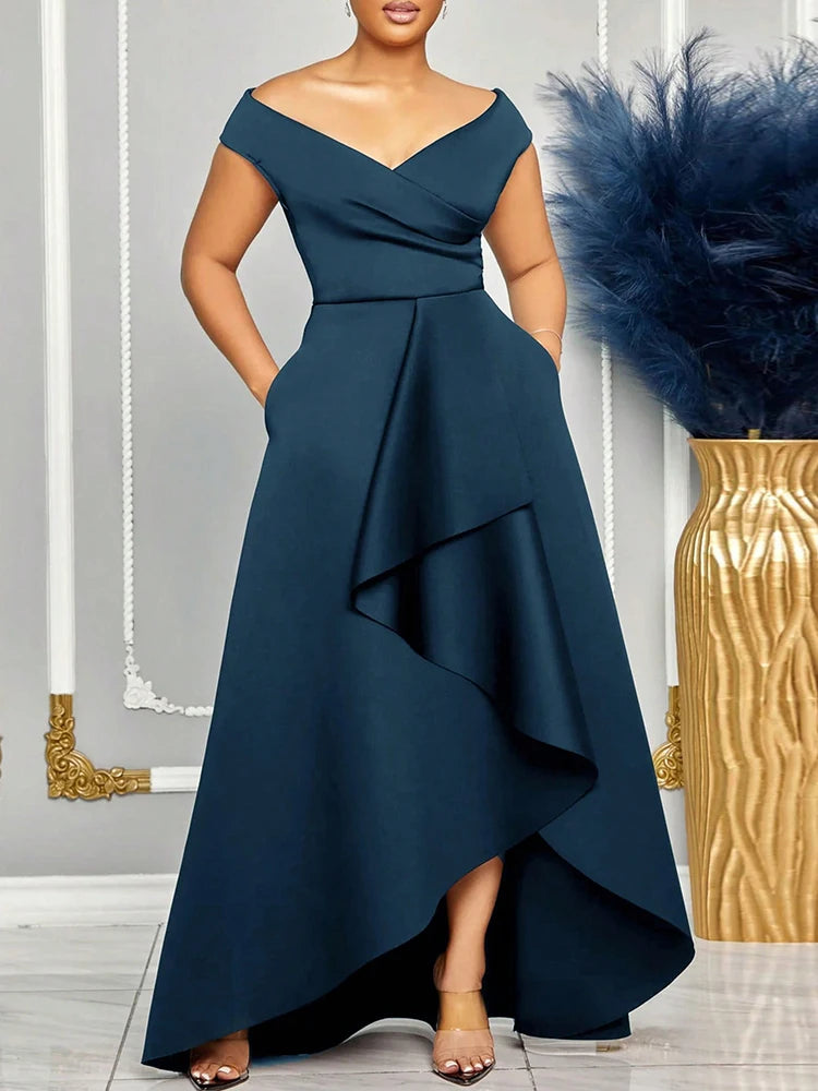 Off Shoulder Women's Summer Dress Solid Color Maxi Long Dresses Wedding Bridesmaid Elegant Party Dresses 2025 Woman Clothing
