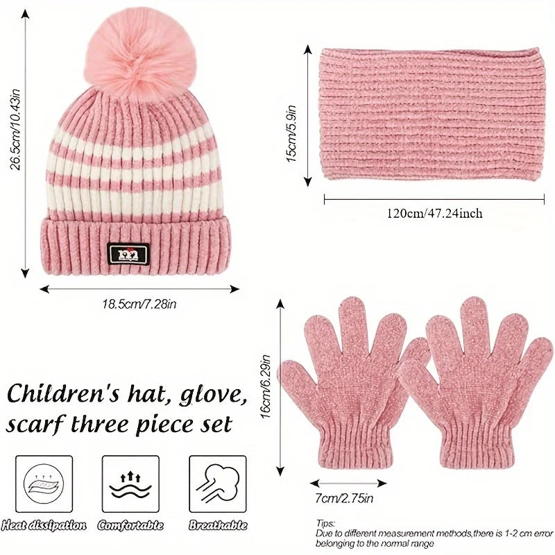 Children's winter hat scarf glove set, warm hat with neck warm gloves hat scarf suitable for girls and boys 6-14 years old.