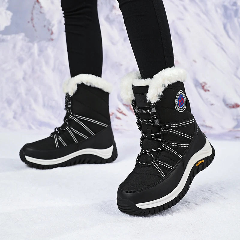 Winter Women Boots High Quality Plush Warm Snow Boots Lace-up Non Slip Comfortable Ankle Boots Outdoor Waterproof Hiking Boots