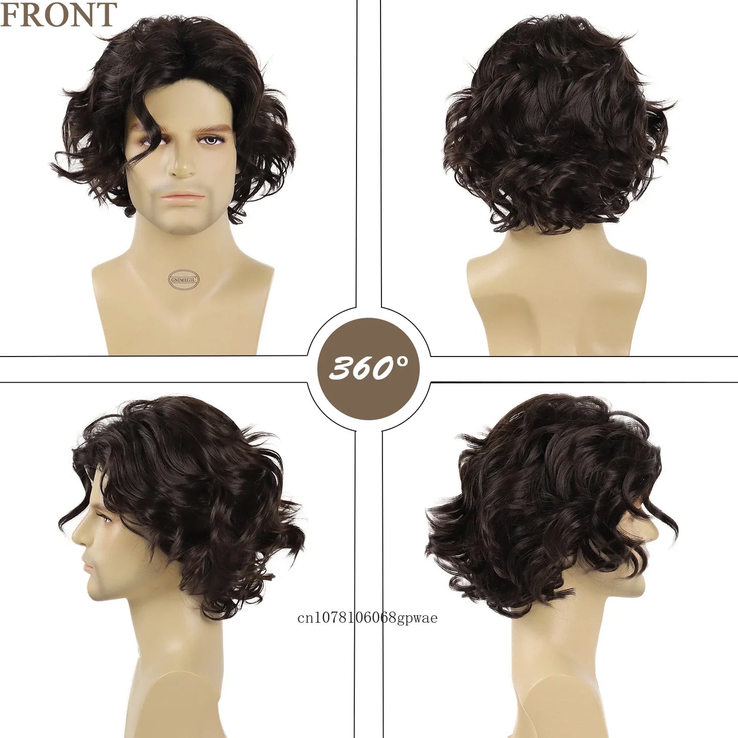Short Curly Wig for Men Synthetic Layered Wavy Brown Wigs Cosplay Costume Daily Party Halloween Heat Resistant Natural Looking