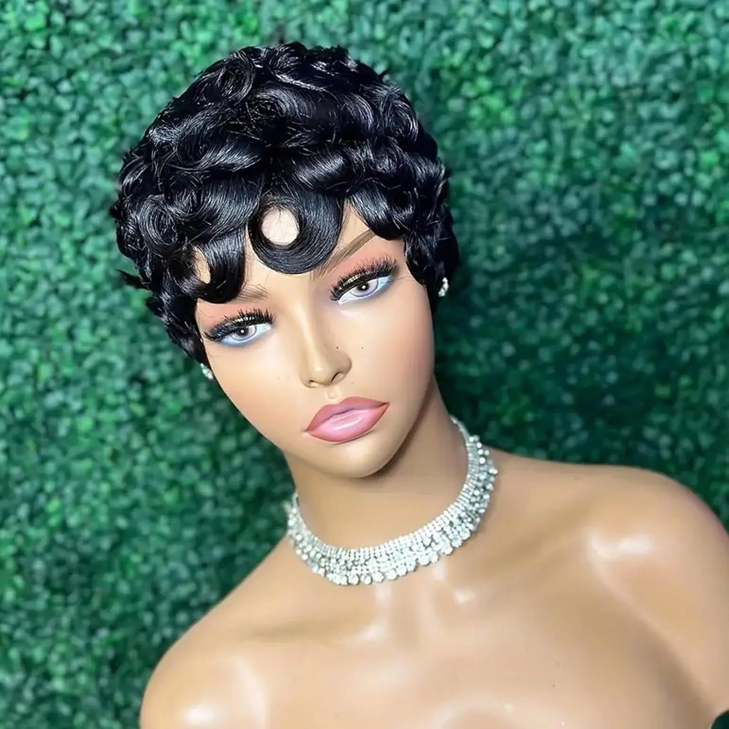Short Curly Human Hair Wigs Perruques Humain Pour Femme Wig with Bangs Machine Pixie Cut Wig Afro Kinky Curly Wig Bob Wig
