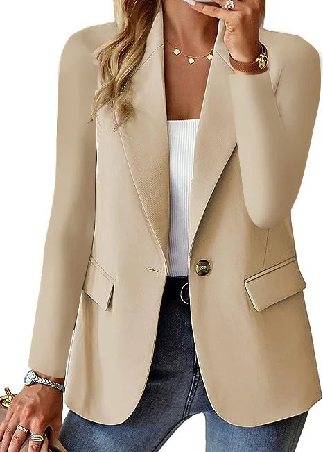 Women's Long Sleeve Blazers, Simple Button Pocket, White, Office, Commuter, Monochromatic, New