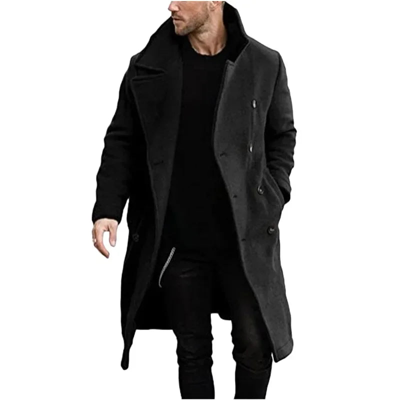 23 Autumn and Winter Woolen Men's Coat Long Multi-color Multi-code Woolen Windbreaker European Coat Double-breasted