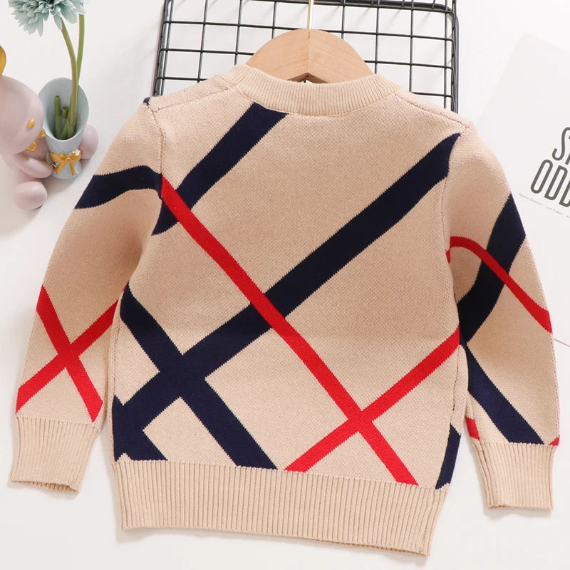 New Autumn Winter Children's Sweater Underlay T-Shirt Round Neck Double Layer Cotton Stripe Small and Medium Sweater