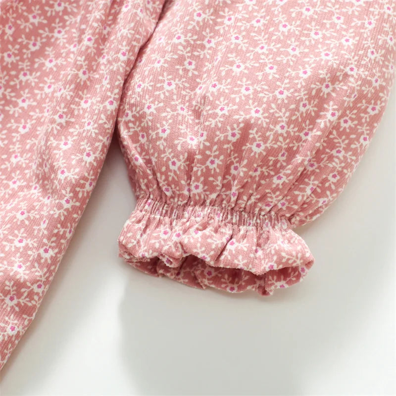 Jumping Meters Princess Girls Dresses Florals Buttons Children's Clothing Autumn Spring Baby Costume Frocks Costume