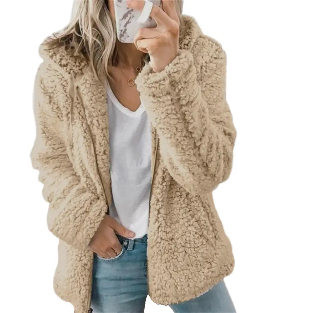 2025 Winter Clothes Women Elegant Bear Teddy Faux Fur Coat Thick Warm Soft Fleece Jacket Female Pocket Zipper Coat Veste Femme