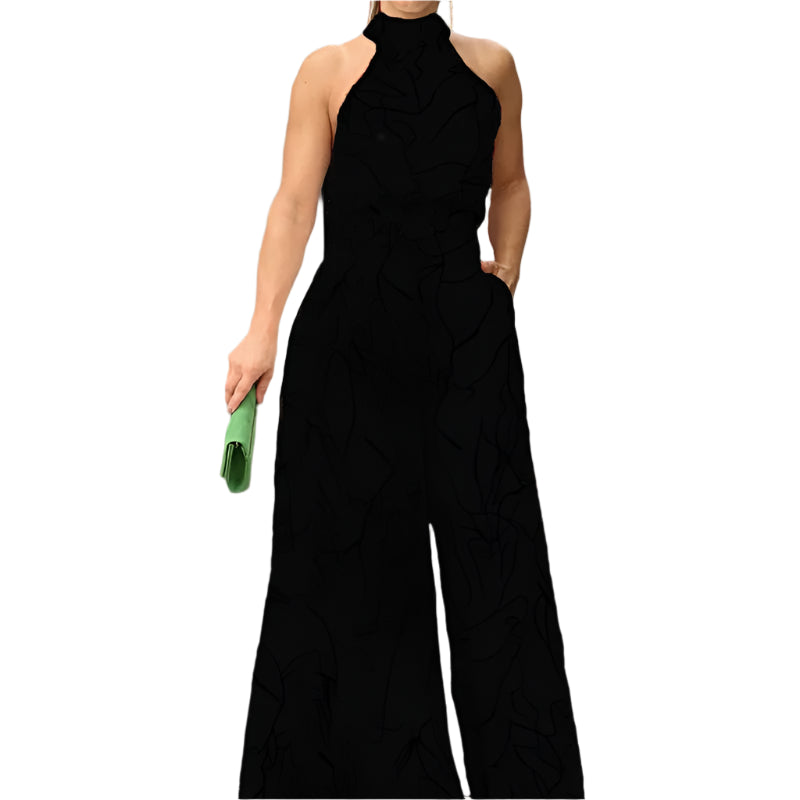 Summer Sexy Halterneck Bodycon Sleeveless High Jumpsuit 2022 Women Abstract Print Jumpsuit Chic Streetwear Wide Leg Romper Mujer