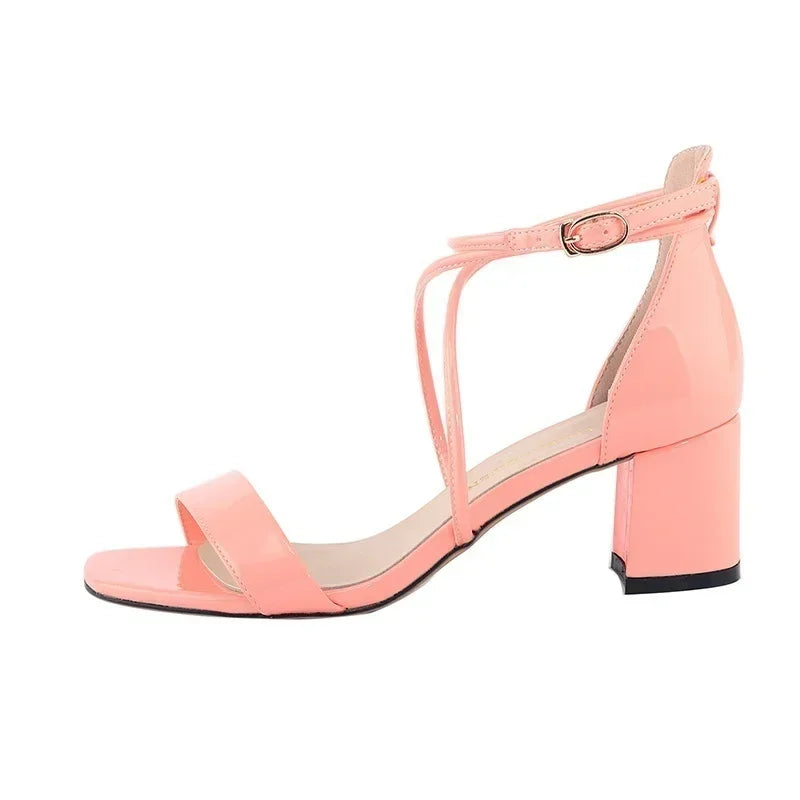 2025 Summer Women Sandals Fashion Sexy Open Toes Thick High Heels Pumps Ankle Strap Work OL Party Dress Wedding Party Shoes