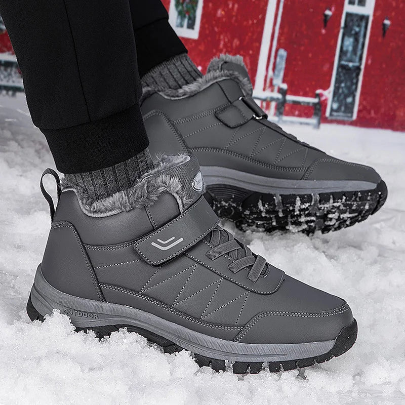 Winter Boots for Men New Waterproof PU Leather Warm Snow Ankle Boots Outdoor Warm plush Non-slip Work High-top Casual Shoes