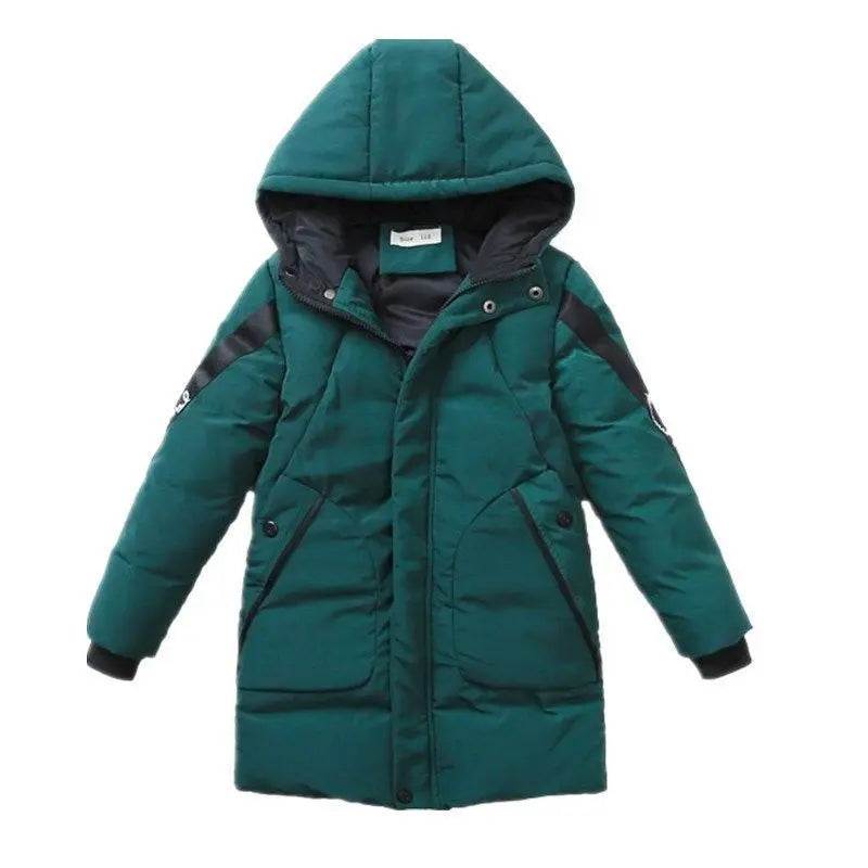 2025 Boys down Winter Thick Coat Teen Parka Children Plus Velvet Warm Jackets Fashion Hooded Outwear Kids Clothes 4 8 10 12 year