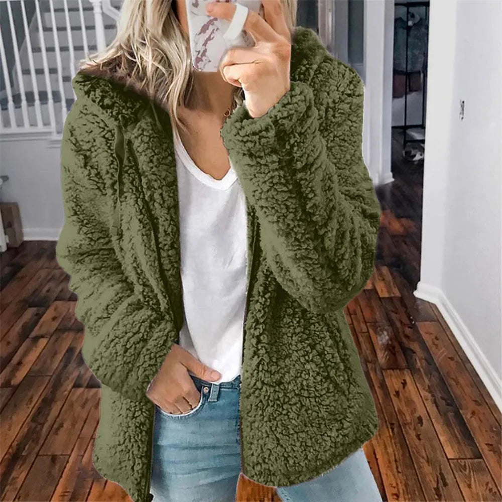 2025 Winter Clothes Women Elegant Bear Teddy Faux Fur Coat Thick Warm Soft Fleece Jacket Female Pocket Zipper Coat Veste Femme