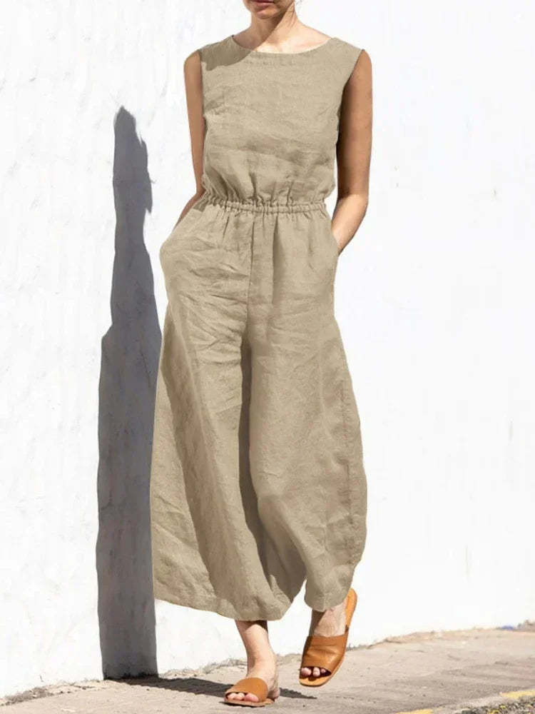 Jumpsuits for Women 2025 Summer Solid Sleeveless Long Jumpsuit Fashion Casual High Waisted Loose Wide Leg Pants Women's Clothing