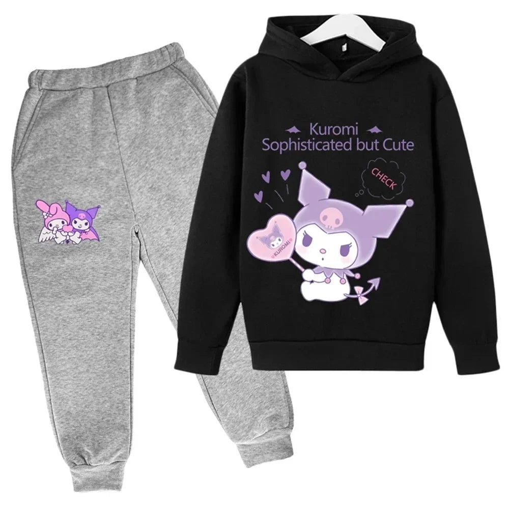 Hello Kitty Casual Funny Children's Tracksuit Boys Kuromi Kids Hoodies Long Pant 2Pcs Sets Baby Girls Kids Suits Sport Tracksuit
