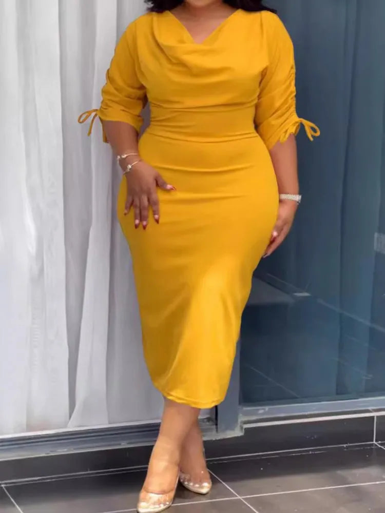 L-4XL Plus Size Clothes Dresses Women Robes Summer Autumn 3/4 Sleeve Street Style Casual 3XL 4XL Big Size Midi Dress Oversized