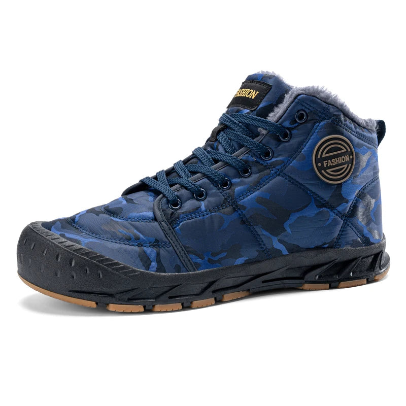 Winter Men's Snow Boots 2025 New Style Platform Warm Fur Ankle Boots Camo Design Plush Outdoor Non-slip Hiking Cycling Shoes