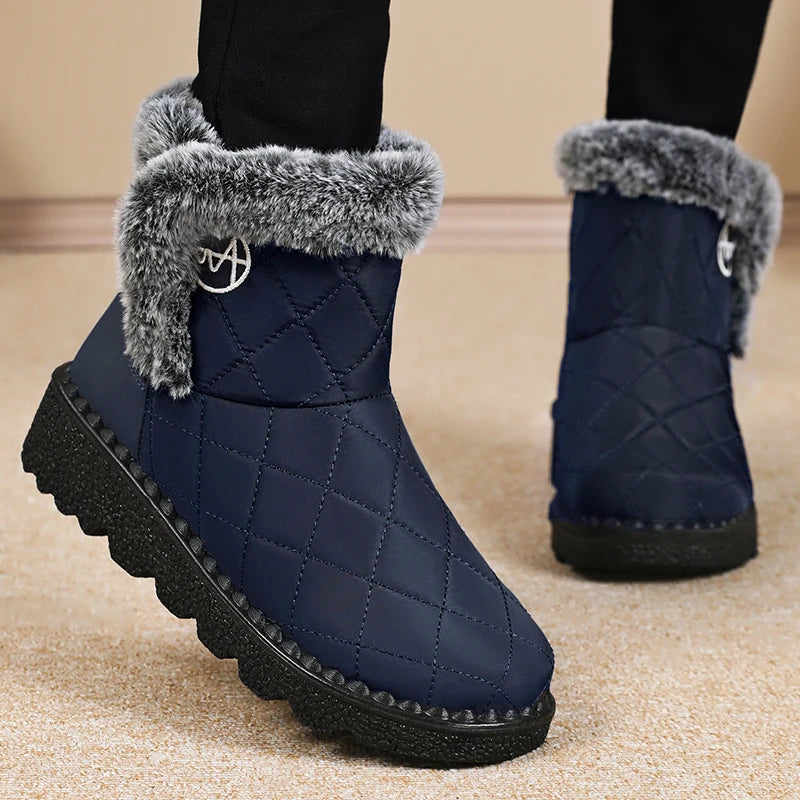 Winter Women's Waterproof Snow Boots Thick-soled Plush Cotton Boots Warm Non-slip Outdoor Mid-size Women's Cotton Shoes