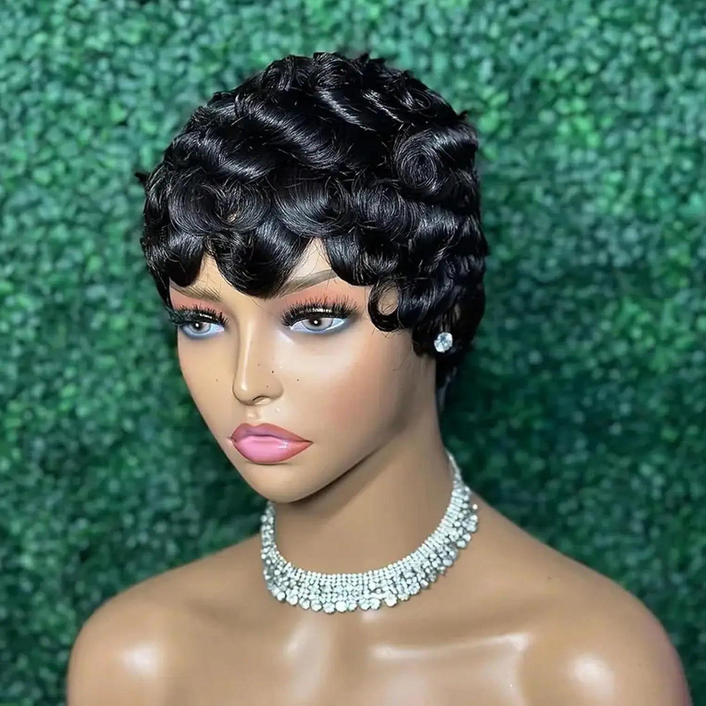 Short Curly Human Hair Wigs Perruques Humain Pour Femme Wig with Bangs Machine Pixie Cut Wig Afro Kinky Curly Wig Bob Wig