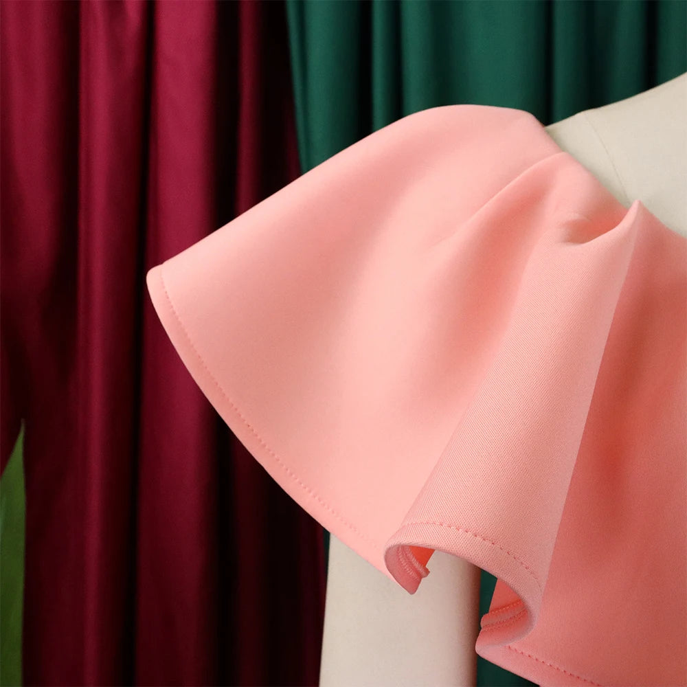 Elegant Party Dresses Women Round Neck Ruffles Sleeve High Waisted A Line Pleated Mid Calf Luxury Female Birthday Dinner Dress