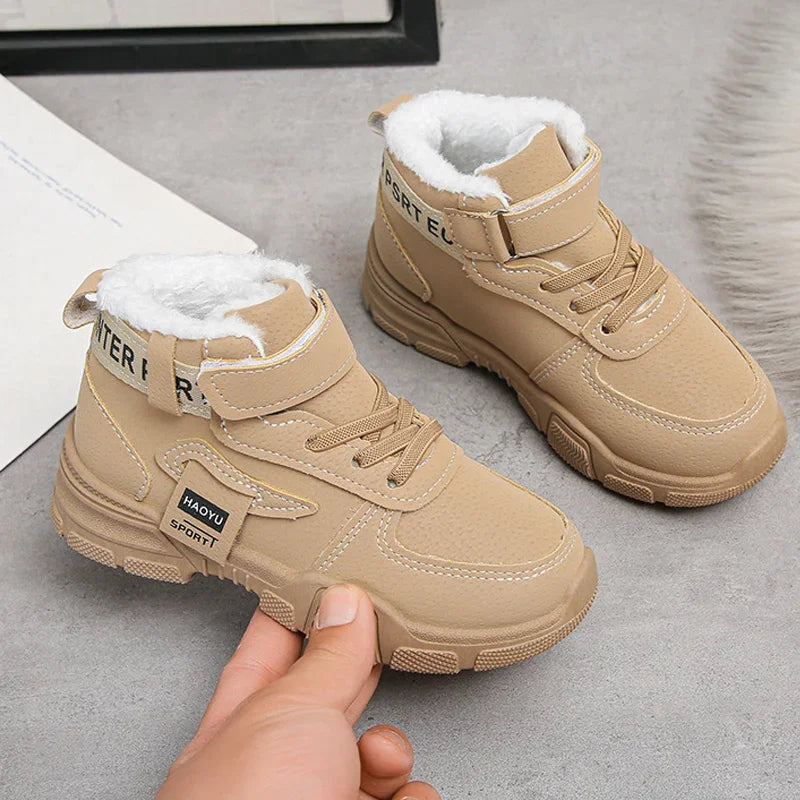 2025 Winter New Children's Boots Boys Plus Cashmere Thicken Warm Snow Boots Girls Fashion Non-slip Outdoor Boots Student Shoes