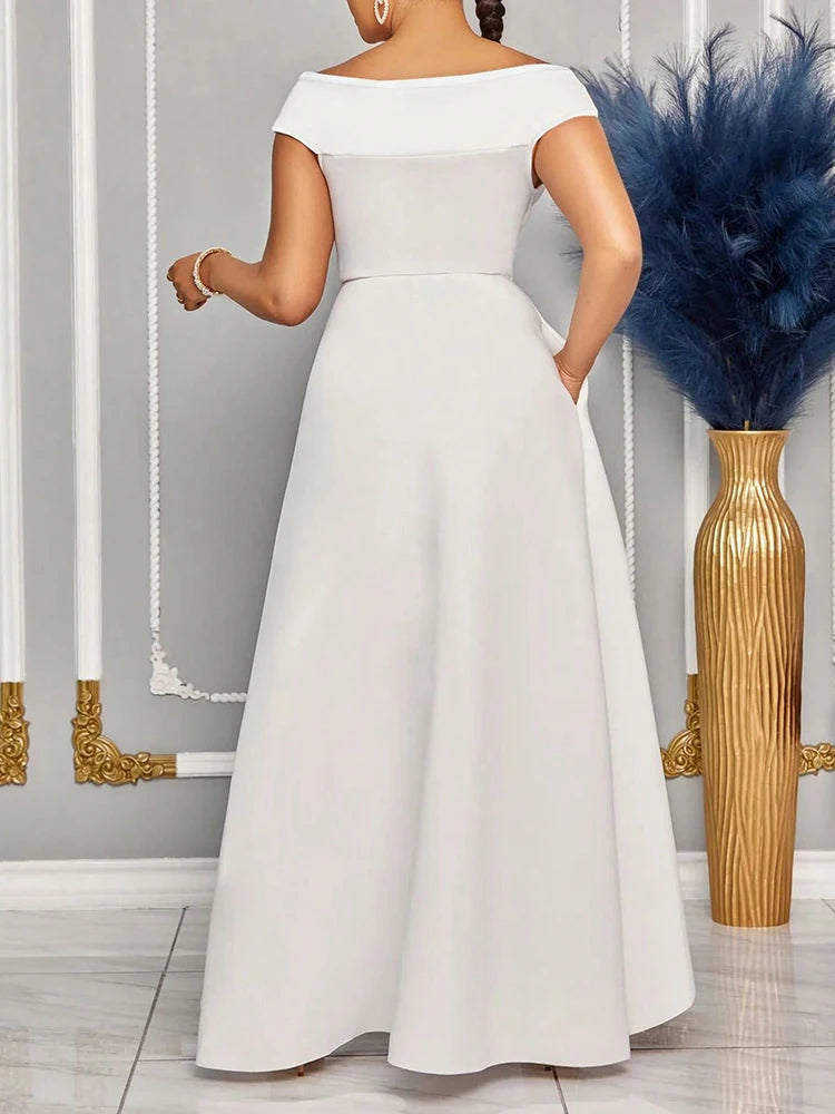 Off Shoulder Women's Summer Dress Solid Color Maxi Long Dresses Wedding Bridesmaid Elegant Party Dresses 2025 Woman Clothing