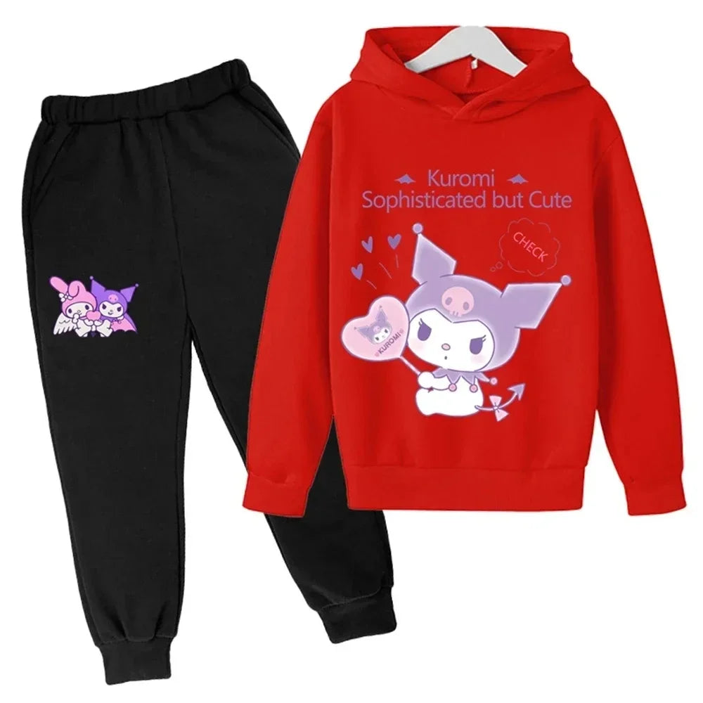 Hello Kitty Casual Funny Children's Tracksuit Boys Kuromi Kids Hoodies Long Pant 2Pcs Sets Baby Girls Kids Suits Sport Tracksuit