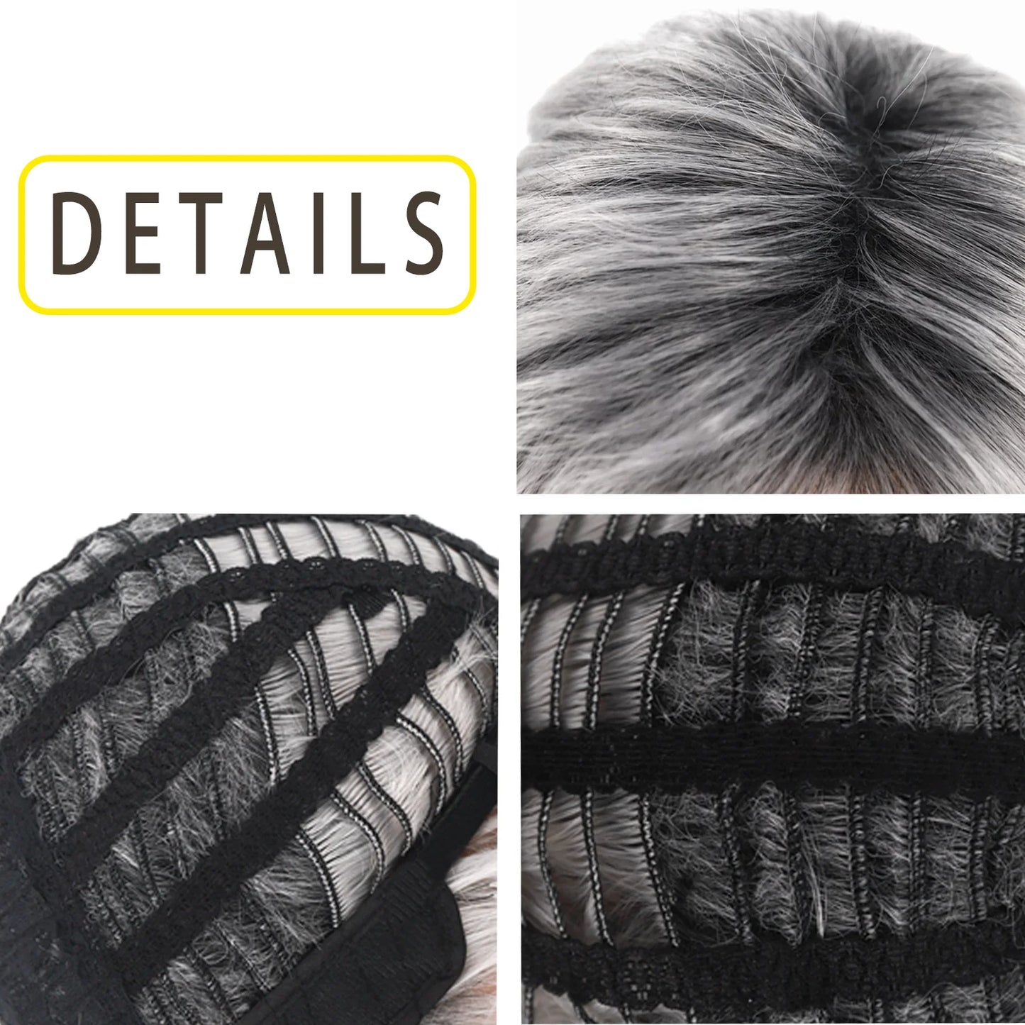 Short Grey Wigs for Women Gray White Pixie Cut Wigs with Dark Root Layered Synthetic Short Hair Wigs Natural Looking