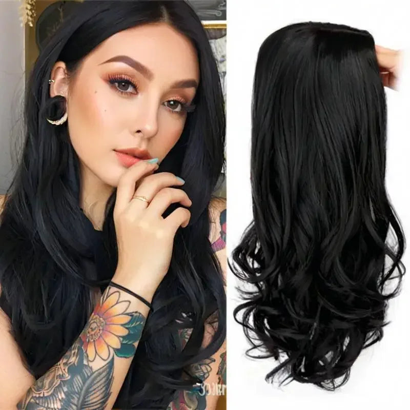 Long Wine Red Wavy Wig for Women 26 Inch Middle Part Curly Wavy Wigs Natural Looking Synthetic Black Wig for Daily Party Use