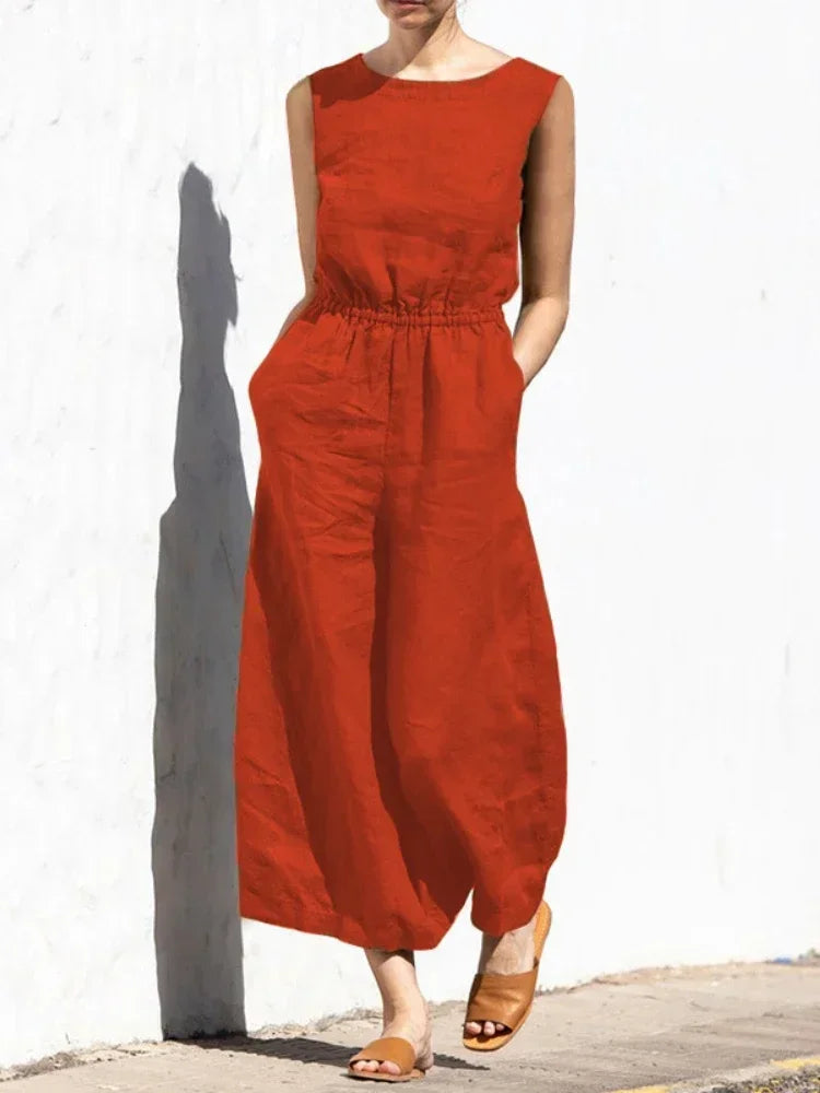 Jumpsuits for Women 2025 Summer Solid Sleeveless Long Jumpsuit Fashion Casual High Waisted Loose Wide Leg Pants Women's Clothing