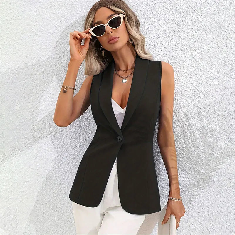 Women Fashion Solid Single Breasted Waistcoats Vest Sleeveless Jackets Female Chic Lady Tank Tops Casual Black White Pink Top
