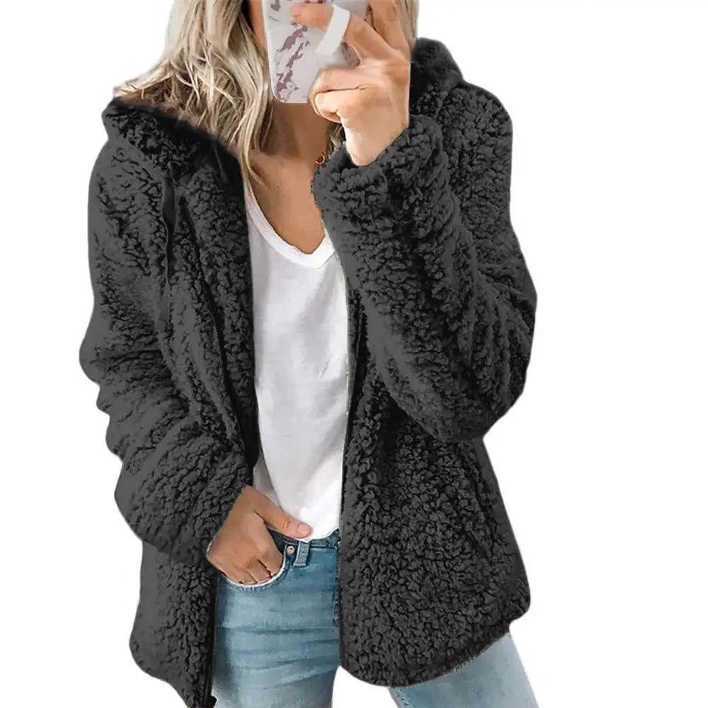 2025 Winter Clothes Women Elegant Bear Teddy Faux Fur Coat Thick Warm Soft Fleece Jacket Female Pocket Zipper Coat Veste Femme