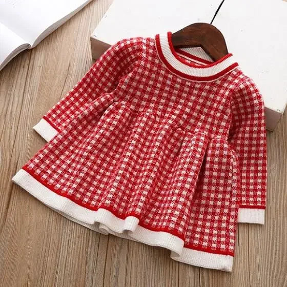 Baby Girls Dress Warm Lattice Knit Long-sleeve Princess Dress Kids Clothes Children Dresses For Toddler Baby Christmas Costume