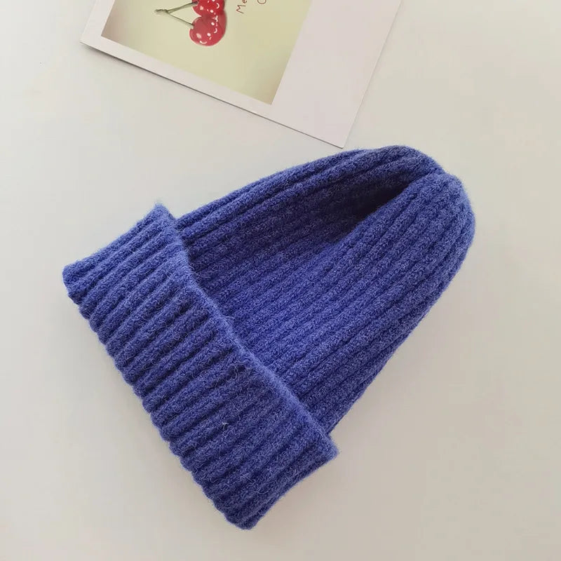 Winter Hats For Girls Boys Beanie Children Solid Color Knitted Ear Protection Keep Warm Baggy Cap Trendy Bonnet Winter Cap