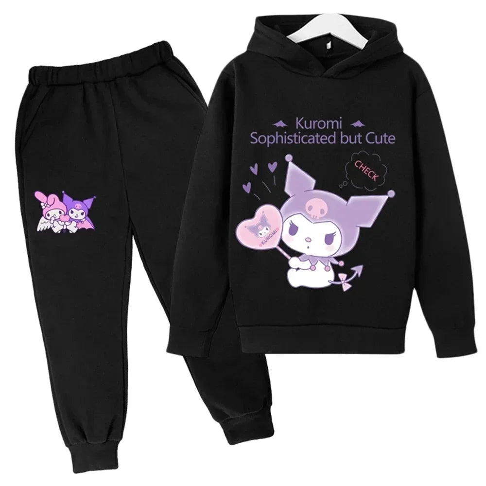 Hello Kitty Casual Funny Children's Tracksuit Boys Kuromi Kids Hoodies Long Pant 2Pcs Sets Baby Girls Kids Suits Sport Tracksuit