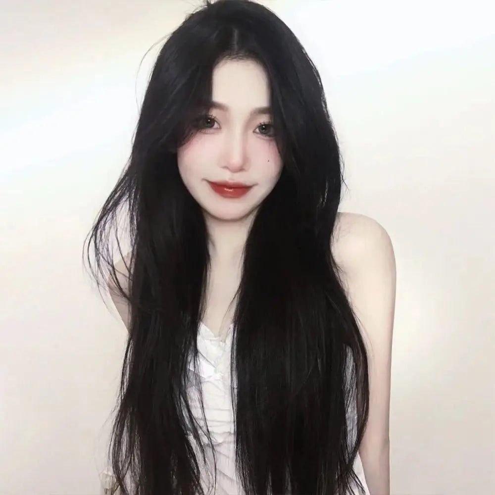 Wig Female Black Eight-letter Liu Haichang Straight Hair Wig Band With Middle Point For Daily Wear Of Full-length Wig